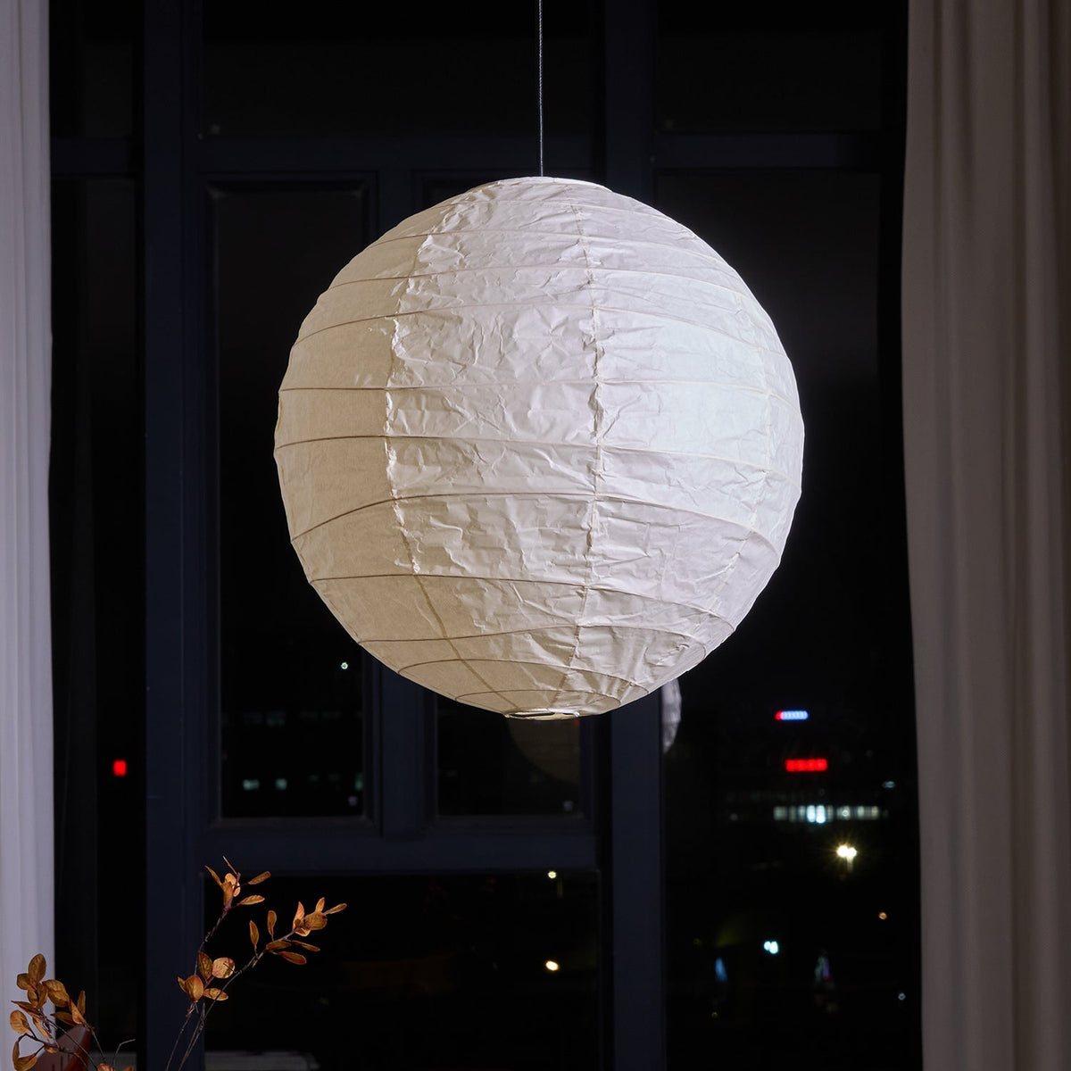 Paper Globe Hanging Light Fixture White Shade Adjustable Wire for Dining Room Living Room Bedroom Overhead Lighting Mid-Century Asian Inspir