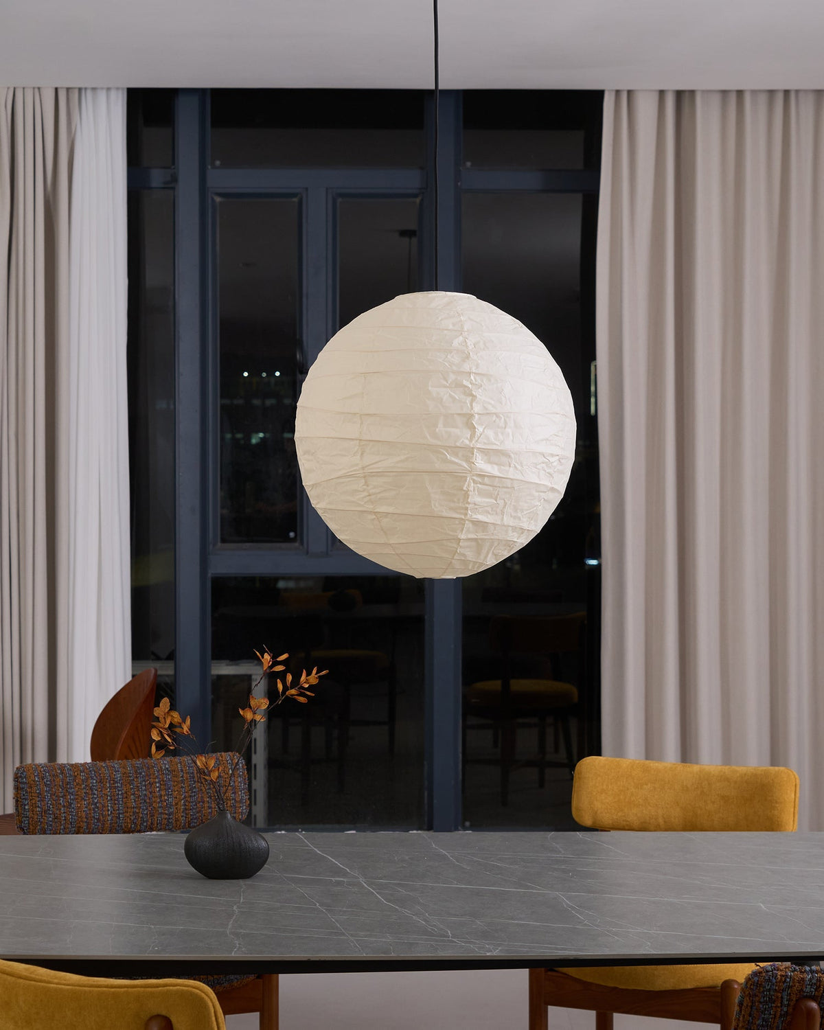 Paper Globe Hanging Light Fixture White Shade Adjustable Wire for Dining Room Living Room Bedroom Overhead Lighting Mid-Century Asian Inspir