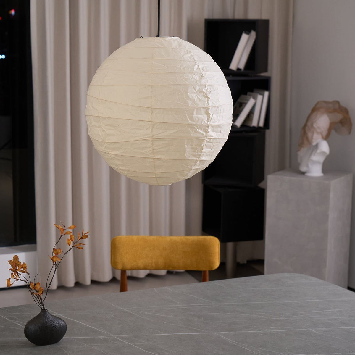 Paper Globe Hanging Light Fixture White Shade Adjustable Wire for Dining Room Living Room Bedroom Overhead Lighting Mid-Century Asian Inspir