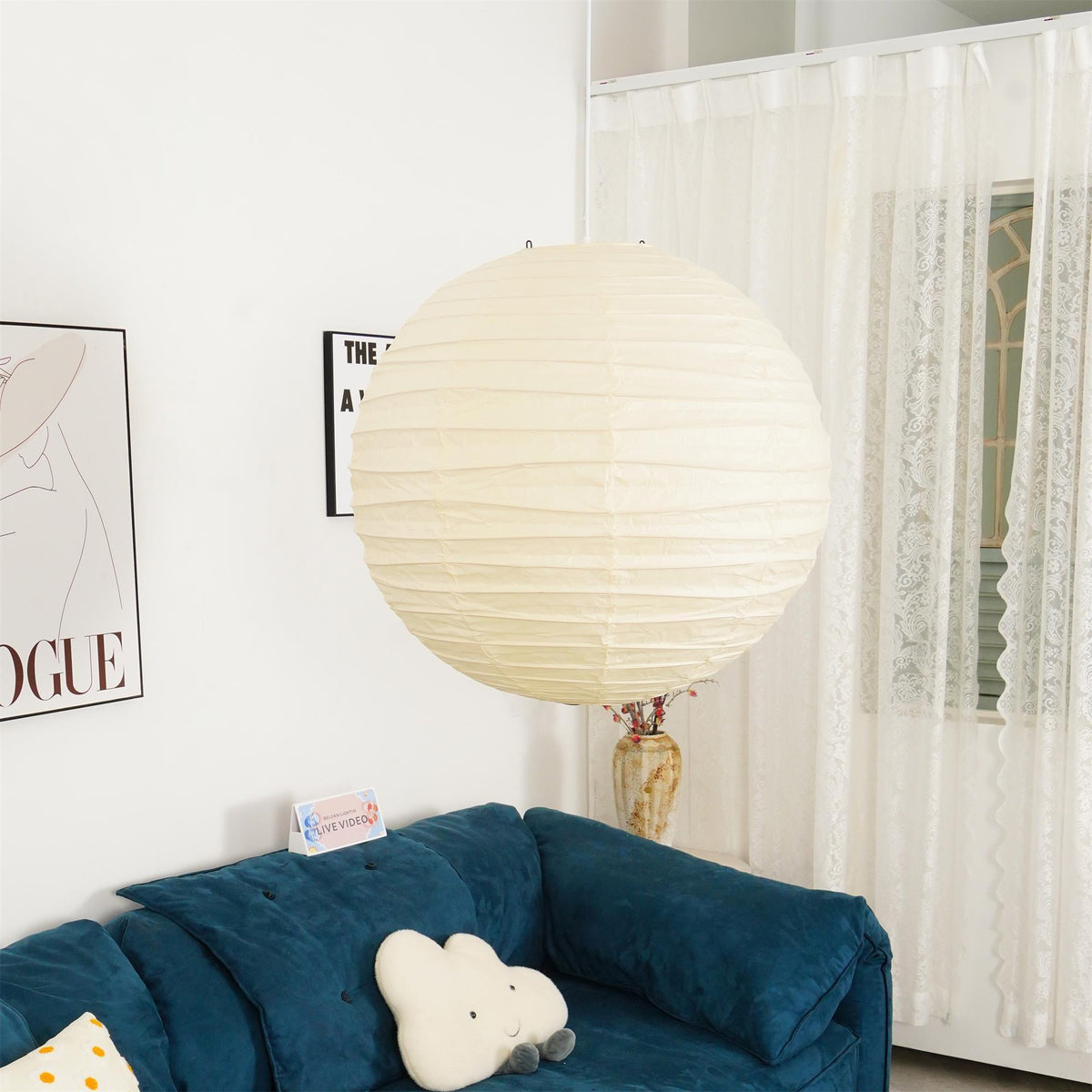 Paper Globe Hanging Light Fixture White Shade Adjustable Wire for Dining Room Living Room Bedroom Overhead Lighting Mid-Century Asian Inspir