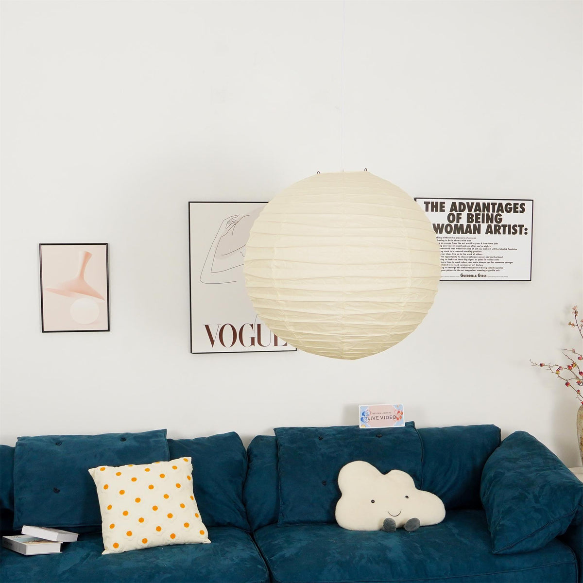 Paper Globe Hanging Light Fixture White Shade Adjustable Wire for Dining Room Living Room Bedroom Overhead Lighting Mid-Century Asian Inspir