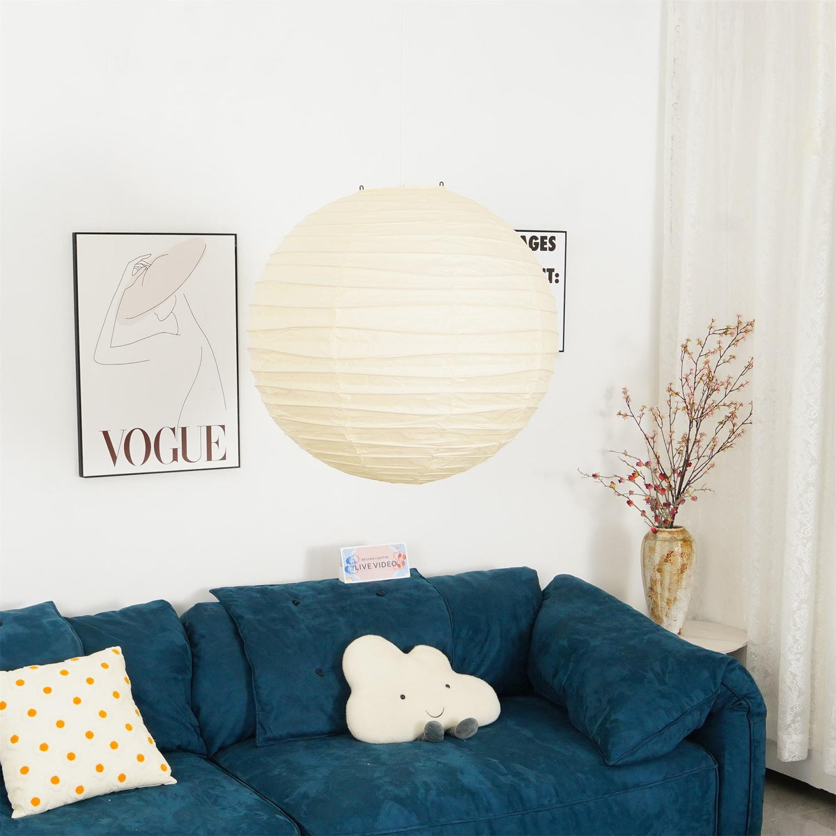 Paper Globe Hanging Light Fixture White Shade Adjustable Wire for Dining Room Living Room Bedroom Overhead Lighting Mid-Century Asian Inspir