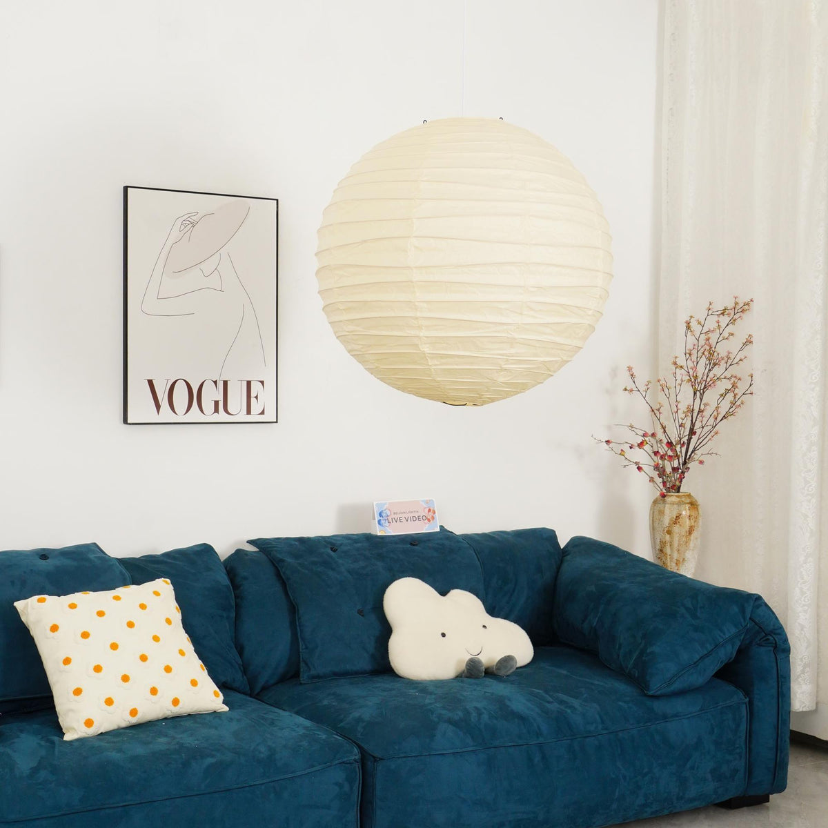 Paper Globe Hanging Light Fixture White Shade Adjustable Wire for Dining Room Living Room Bedroom Overhead Lighting Mid-Century Asian Inspir