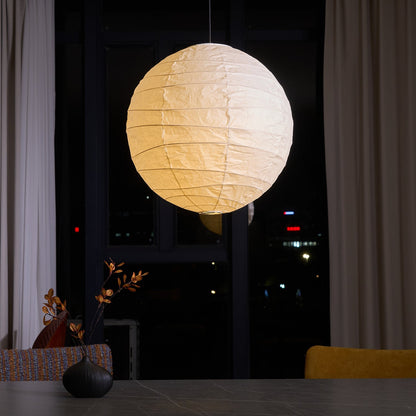 Paper Globe Hanging Light Fixture White Shade Adjustable Wire for Dining Room Living Room Bedroom Overhead Lighting Mid-Century Asian Inspir