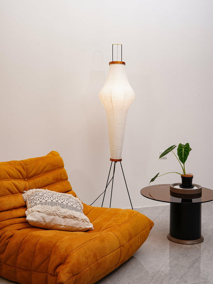 Japanese-Inspired Paper Floor Lamp White Mulberry Shade Tall Standing Light for Living Room Bedroom Reading Nook Sculptural Accent