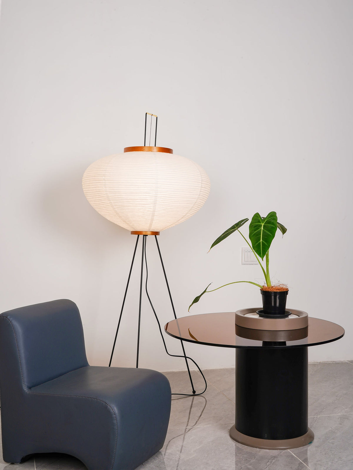 Handcrafted Paper Shade Tripod Standing Lamp 20 in White for Living Room Bedroom Reading Nook Accent Light Japandi Minimalist Decor