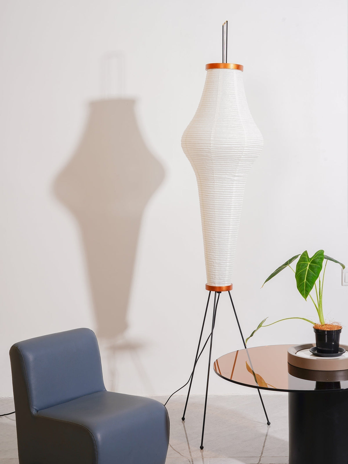 Handcrafted Paper Shade Tripod Standing Lamp 20 in White for Living Room Bedroom Reading Nook Accent Light Japandi Minimalist Decor