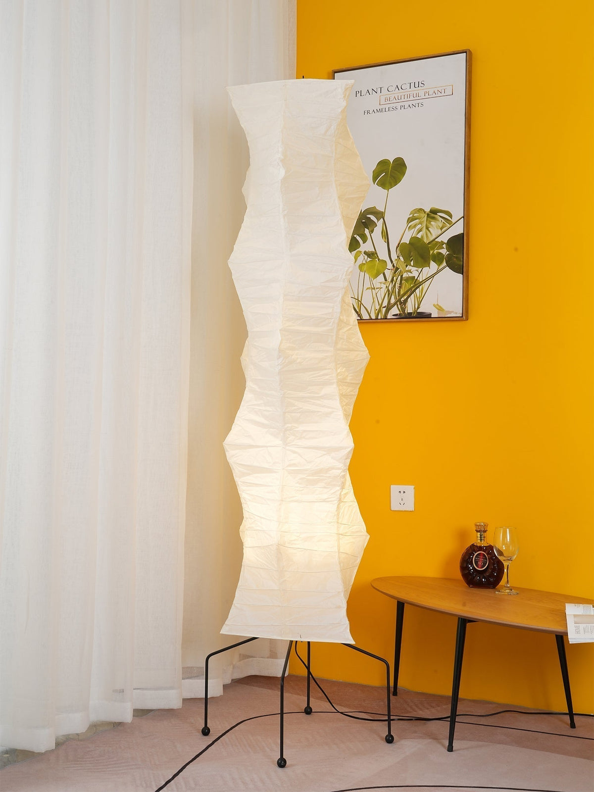 Japanese-Inspired Paper Floor Lamp White Mulberry Shade Tall Standing Light for Living Room Bedroom Reading Nook Sculptural Accent
