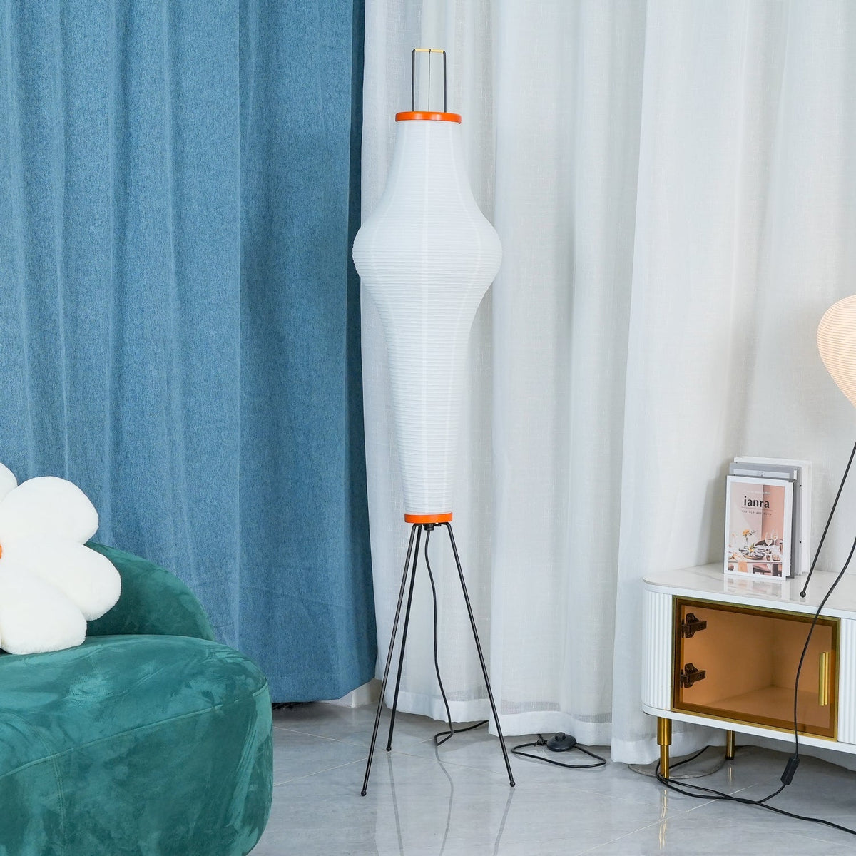 Japanese-Inspired Paper Floor Lamp White Mulberry Shade Tall Standing Light for Living Room Bedroom Reading Nook Sculptural Accent