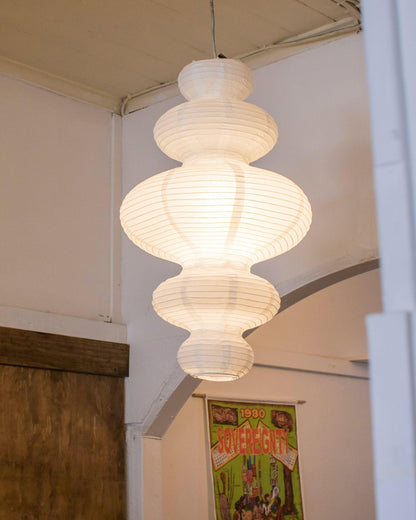 Hanging Lantern Fixture 19-Inch Natural Fiber Shade White Orb Ceiling Light Adjustable 59-Inch Cord for Dining Room Kitchen Island Asian-Ins