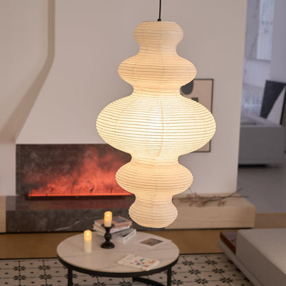 Hanging Lantern Fixture 19-Inch Natural Fiber Shade White Orb Ceiling Light Adjustable 59-Inch Cord for Dining Room Kitchen Island Asian-Ins