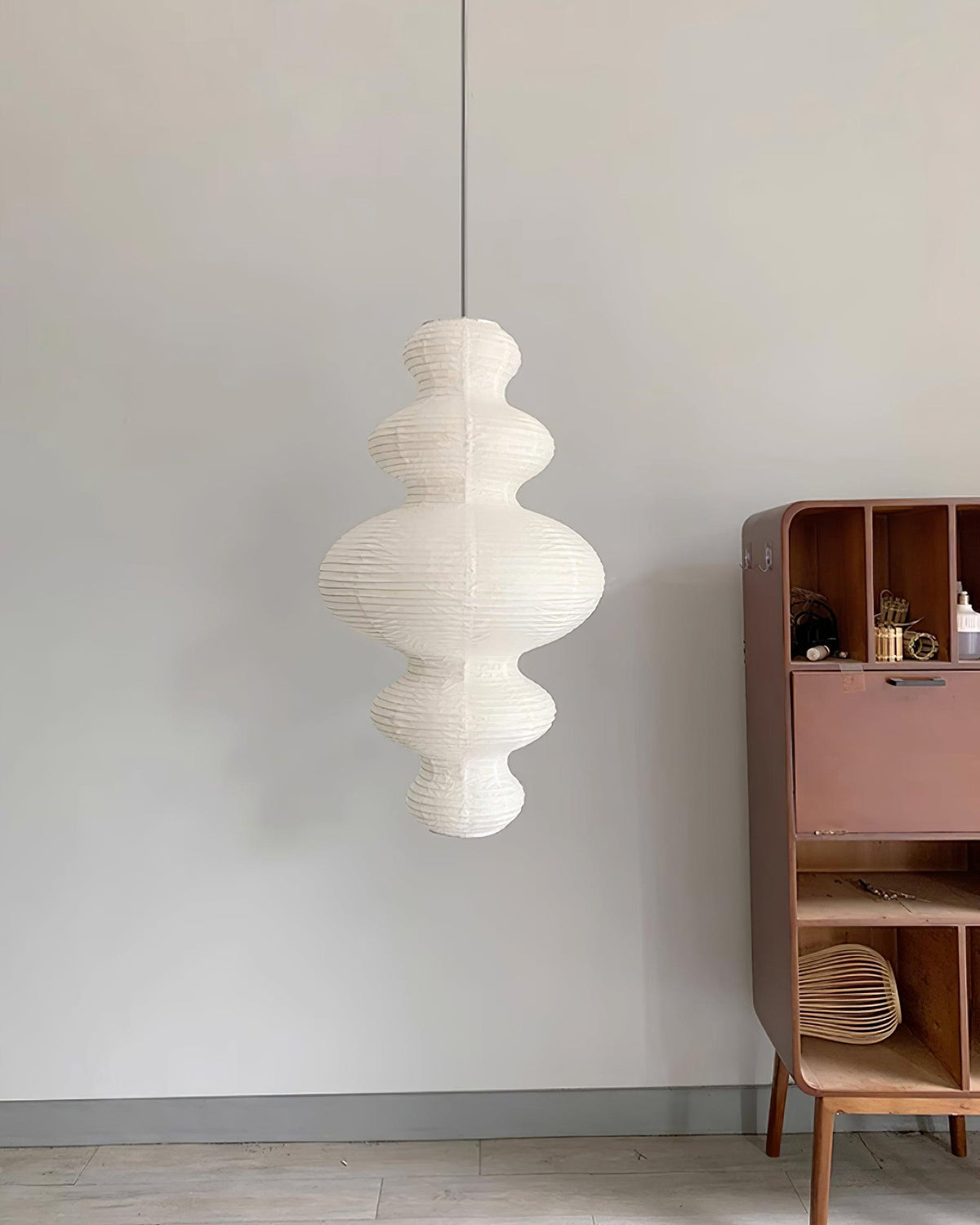Hanging Lantern Fixture 19-Inch Natural Fiber Shade White Orb Ceiling Light Adjustable 59-Inch Cord for Dining Room Kitchen Island Asian-Ins