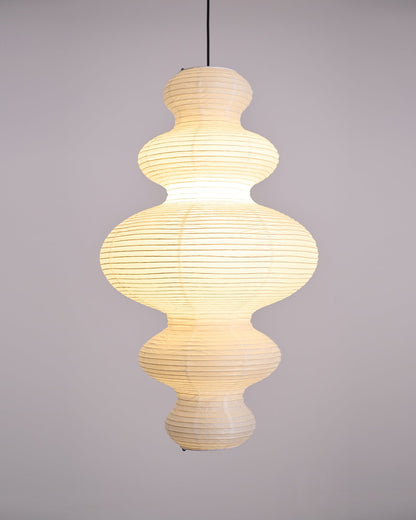Hanging Lantern Fixture 19-Inch Natural Fiber Shade White Orb Ceiling Light Adjustable 59-Inch Cord for Dining Room Kitchen Island Asian-Ins