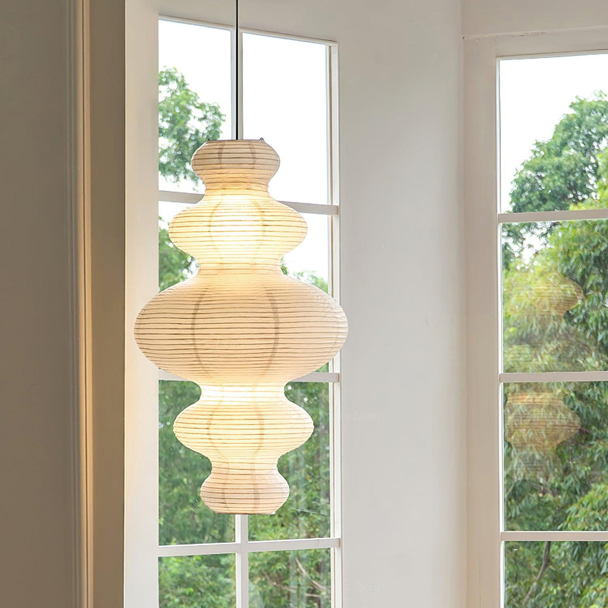 Hanging Lantern Fixture 19-Inch Natural Fiber Shade White Orb Ceiling Light Adjustable 59-Inch Cord for Dining Room Kitchen Island Asian-Ins