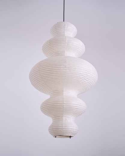 Hanging Lantern Fixture 19-Inch Natural Fiber Shade White Orb Ceiling Light Adjustable 59-Inch Cord for Dining Room Kitchen Island Asian-Ins