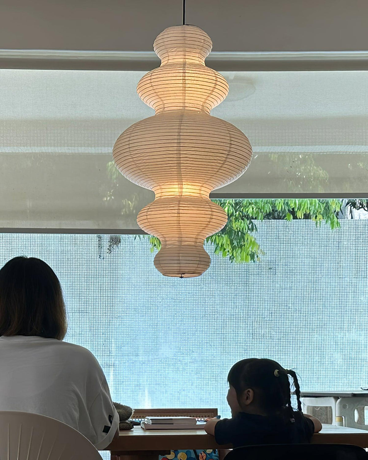 Hanging Lantern Fixture 19-Inch Natural Fiber Shade White Orb Ceiling Light Adjustable 59-Inch Cord for Dining Room Kitchen Island Asian-Ins