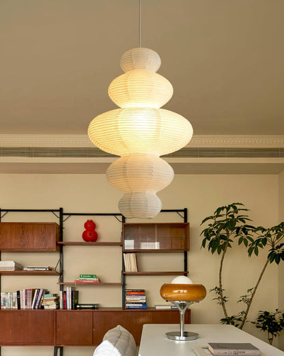 Hanging Lantern Fixture 19-Inch Natural Fiber Shade White Orb Ceiling Light Adjustable 59-Inch Cord for Dining Room Kitchen Island Asian-Ins