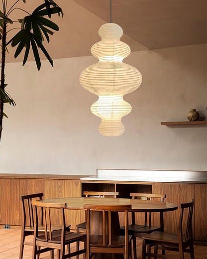Hanging Lantern Fixture 19-Inch Natural Fiber Shade White Orb Ceiling Light Adjustable 59-Inch Cord for Dining Room Kitchen Island Asian-Ins