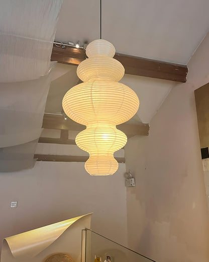 Hanging Lantern Fixture 19-Inch Natural Fiber Shade White Orb Ceiling Light Adjustable 59-Inch Cord for Dining Room Kitchen Island Asian-Ins