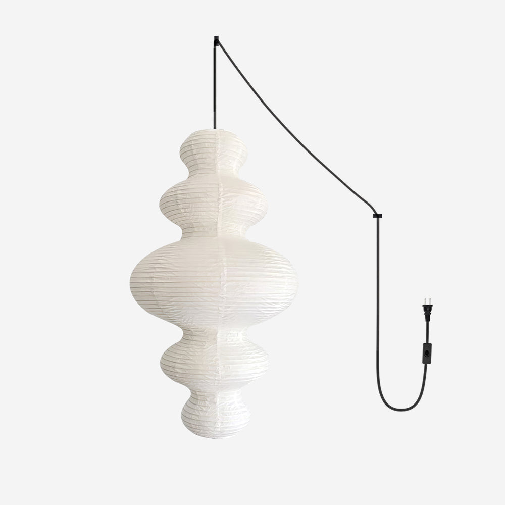 Overhead Suspension Lamp 18.5×32 White Handmade Paper Shade for Dining Table Kitchen Island Contemporary Asian Inspired Ceiling Fixture Adju
