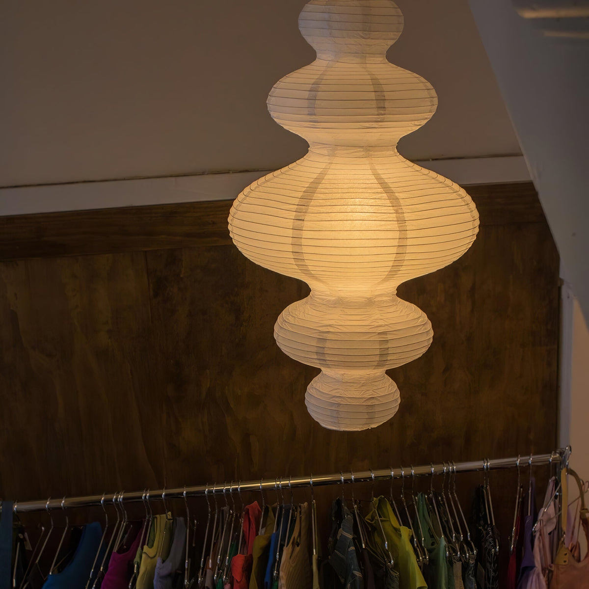 Overhead Suspension Lamp 18.5×32 White Handmade Paper Shade for Dining Table Kitchen Island Contemporary Asian Inspired Ceiling Fixture Adju