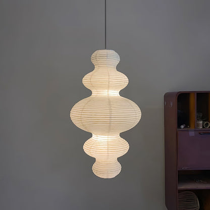 Overhead Suspension Lamp 18.5×32 White Handmade Paper Shade for Dining Table Kitchen Island Contemporary Asian Inspired Ceiling Fixture Adju