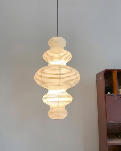 Overhead Suspension Lamp 18.5×32 White Handmade Paper Shade for Dining Table Kitchen Island Contemporary Asian Inspired Ceiling Fixture Adju