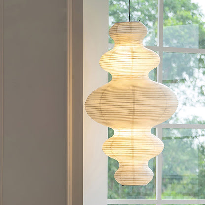 Overhead Suspension Lamp 18.5×32 White Handmade Paper Shade for Dining Table Kitchen Island Contemporary Asian Inspired Ceiling Fixture Adju