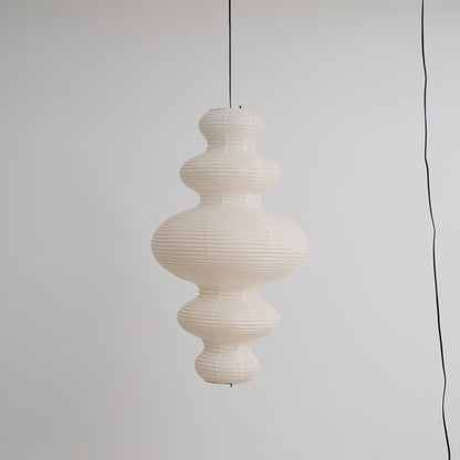 Overhead Suspension Lamp 18.5×32 White Handmade Paper Shade for Dining Table Kitchen Island Contemporary Asian Inspired Ceiling Fixture Adju