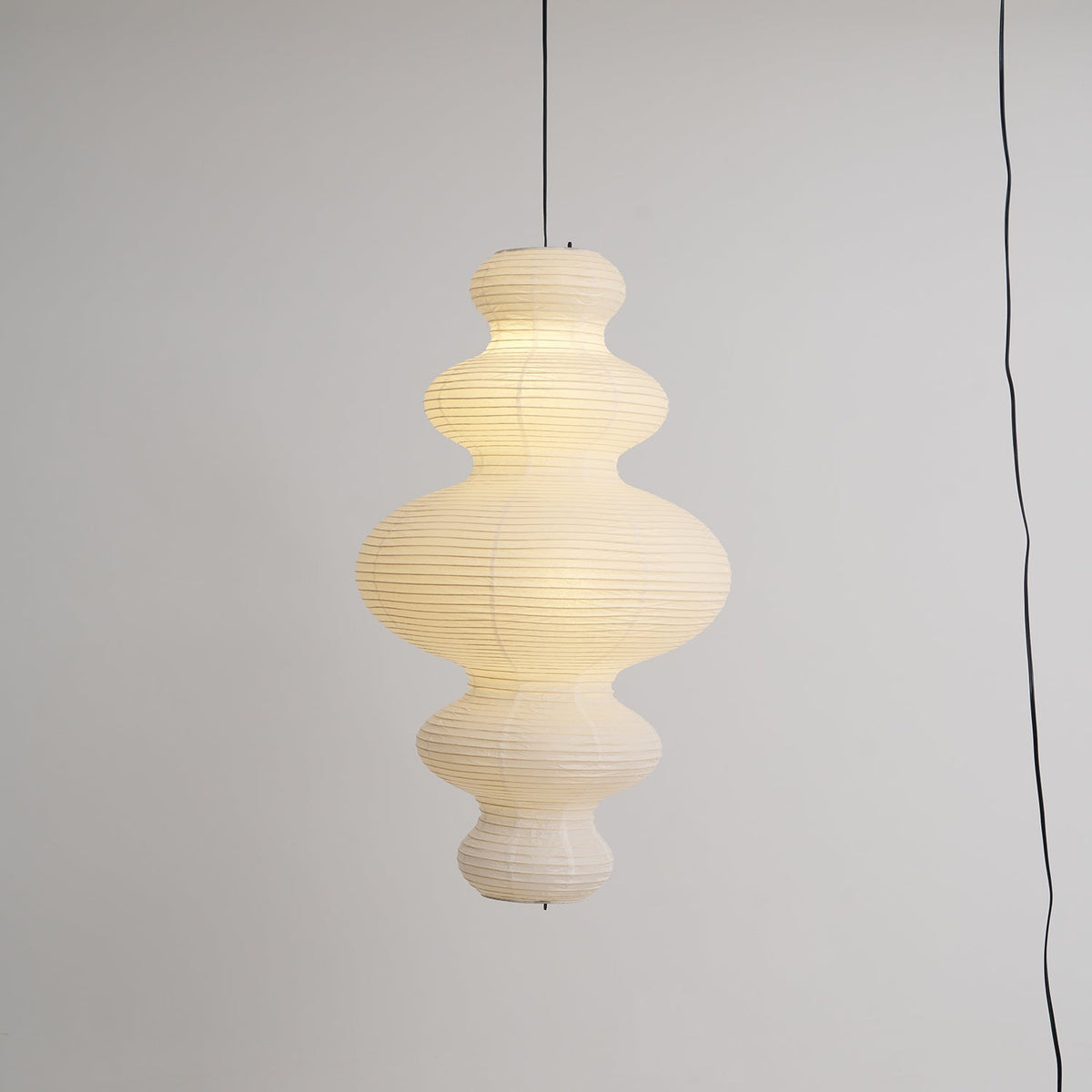 Overhead Suspension Lamp 18.5×32 White Handmade Paper Shade for Dining Table Kitchen Island Contemporary Asian Inspired Ceiling Fixture Adju