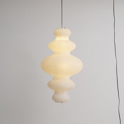 Overhead Suspension Lamp 18.5×32 White Handmade Paper Shade for Dining Table Kitchen Island Contemporary Asian Inspired Ceiling Fixture Adju