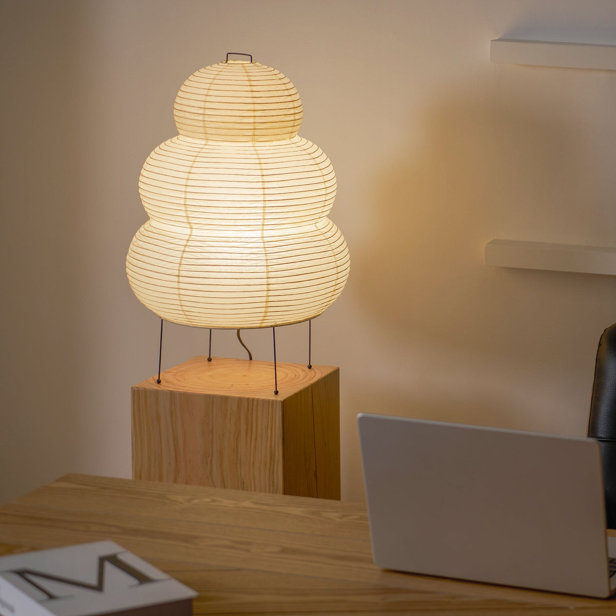 Handcrafted Paper Shade Desk Lamp 17 Inch White Soft Glow Accent Light E26 E27 Base for Bedroom Office Living Room Nightstand Reading Corner
