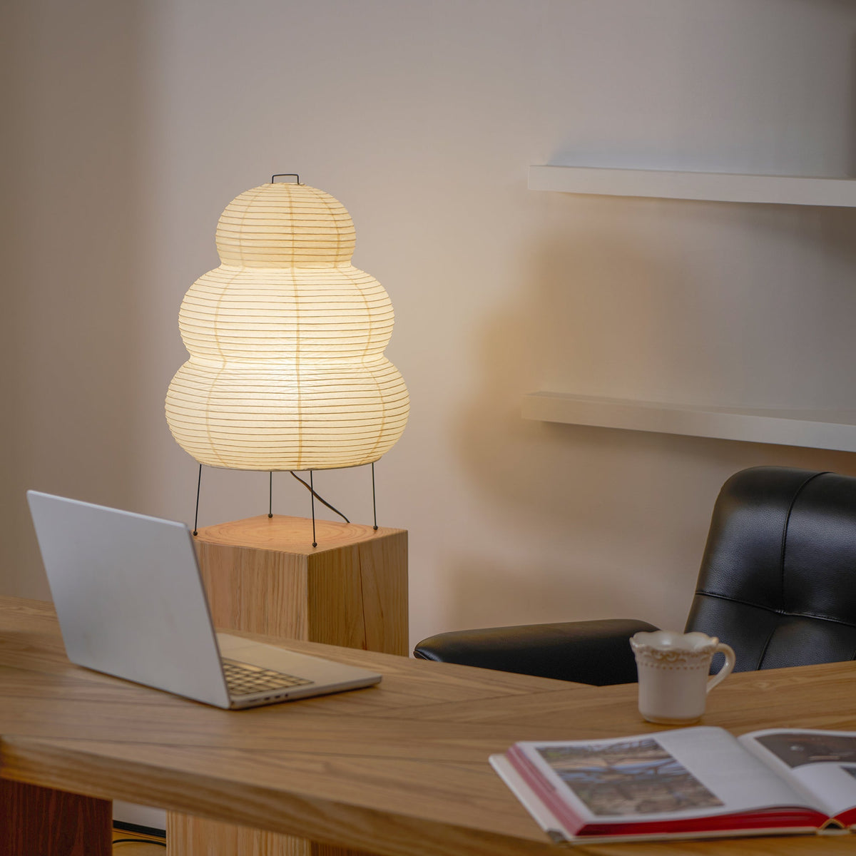 Handcrafted Paper Shade Desk Lamp 17 Inch White Soft Glow Accent Light E26 E27 Base for Bedroom Office Living Room Nightstand Reading Corner