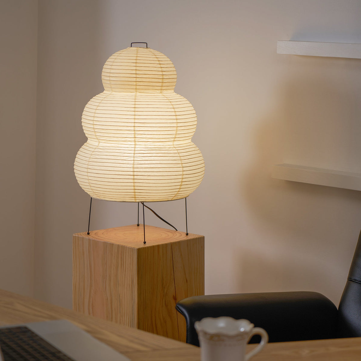 Handcrafted Paper Shade Desk Lamp 17 Inch White Soft Glow Accent Light E26 E27 Base for Bedroom Office Living Room Nightstand Reading Corner