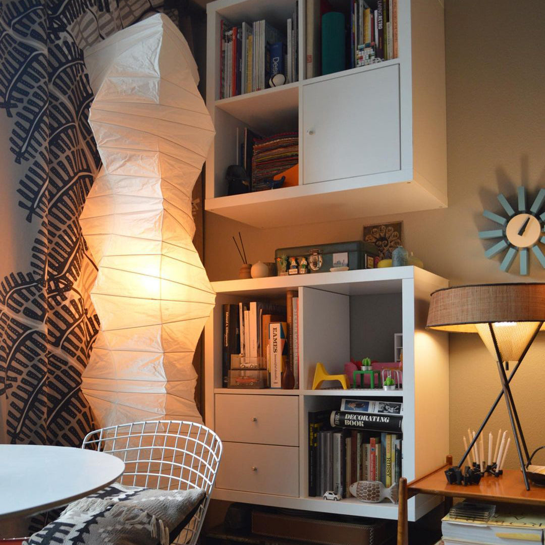 Japanese-Inspired Paper Floor Lamp White Mulberry Shade Tall Standing Light for Living Room Bedroom Reading Nook Sculptural Accent