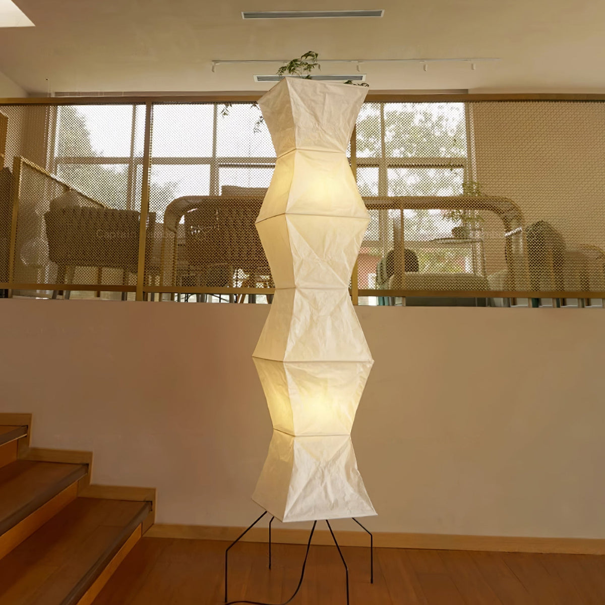 Japanese-Inspired Paper Floor Lamp White Mulberry Shade Tall Standing Light for Living Room Bedroom Reading Nook Sculptural Accent