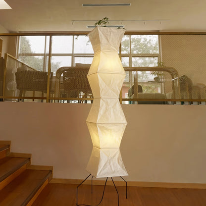 Japanese-Inspired Paper Floor Lamp White Mulberry Shade Tall Standing Light for Living Room Bedroom Reading Nook Sculptural Accent