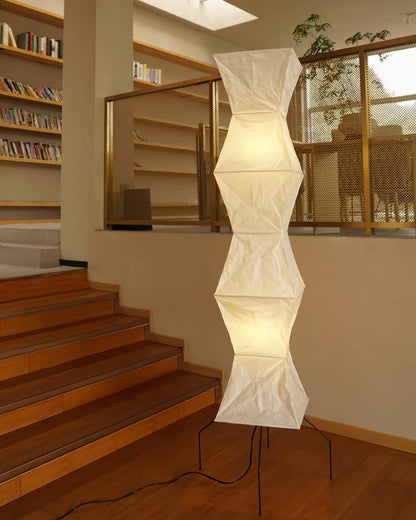 Japanese-Inspired Paper Floor Lamp White Mulberry Shade Tall Standing Light for Living Room Bedroom Reading Nook Sculptural Accent