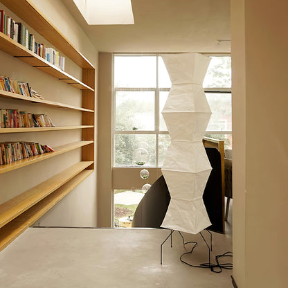 Japanese-Inspired Paper Floor Lamp White Mulberry Shade Tall Standing Light for Living Room Bedroom Reading Nook Sculptural Accent