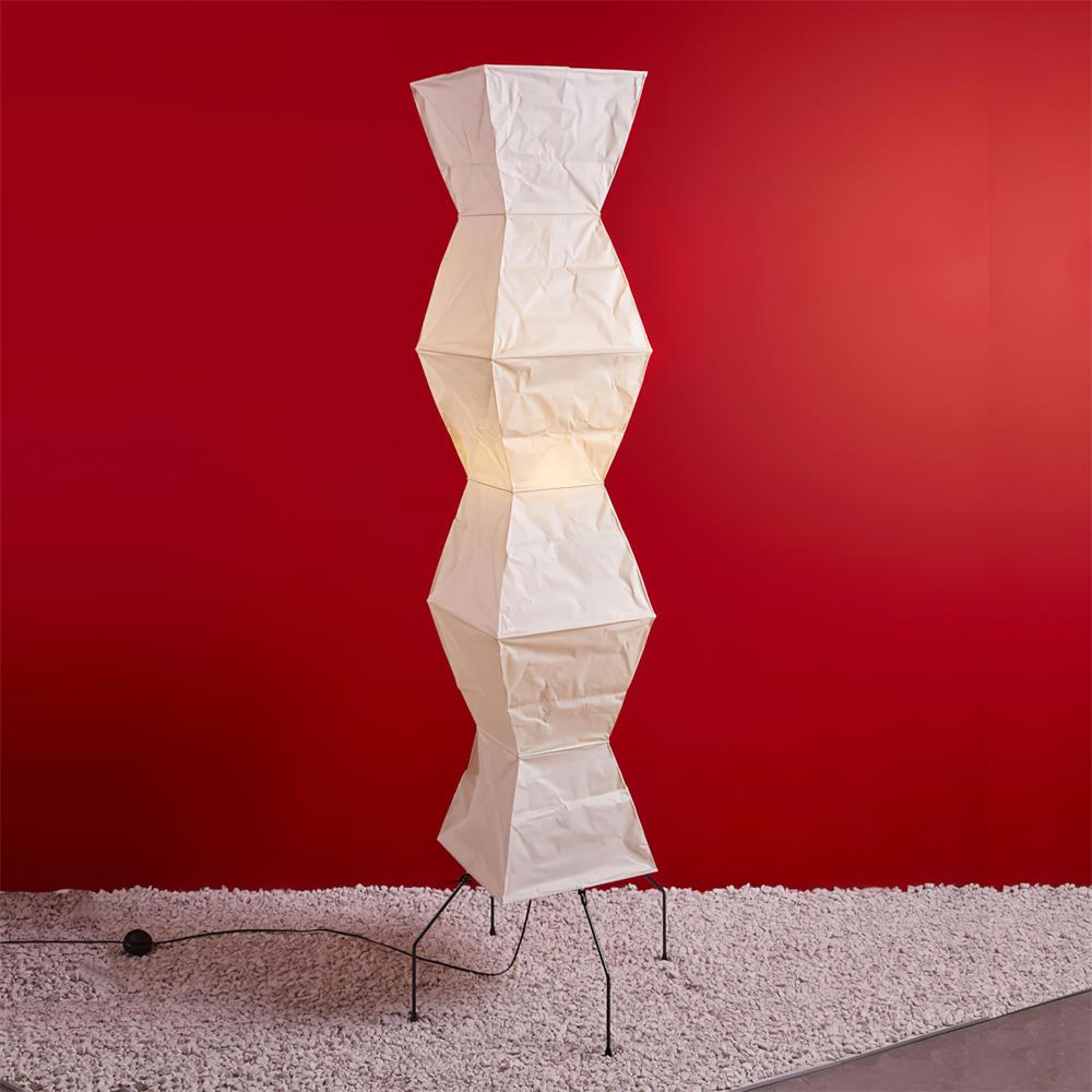 Japanese-Inspired Paper Floor Lamp White Mulberry Shade Tall Standing Light for Living Room Bedroom Reading Nook Sculptural Accent