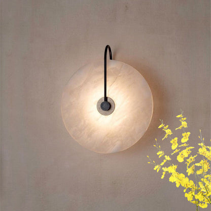 Natural Stone Sconce with Integrated LED 6-12 inch Diameter Warm White Light for Bedroom Hallway Living Room Available in Gold or Black Meta