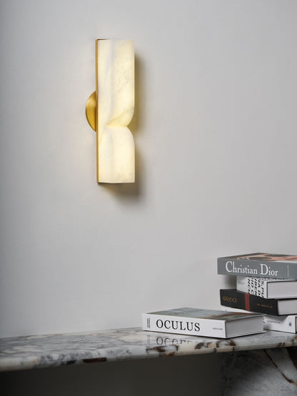 Alabaster LED Wall Light Fixture 14 inches Hardwired Gold Black Finish Adjustable Color Temperature for Bedroom Hallway Living Room Modern A