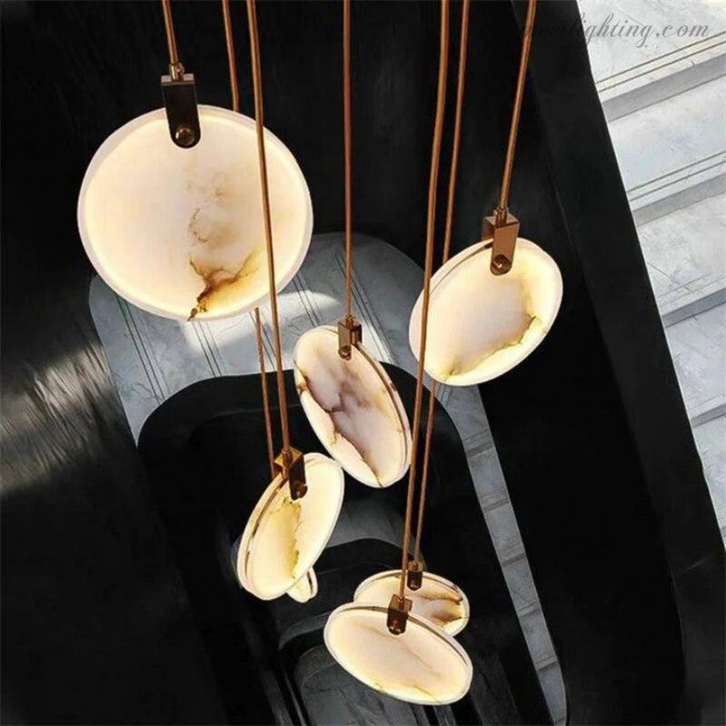 Spiral Alabaster Stairwell Chandelier Modern Multi-Tier Brass Fixture for Foyer Entryway High Ceiling Living Room
