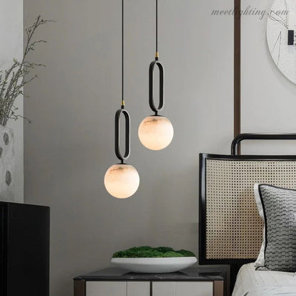 Oval Alabaster Pendant Light with Teardrop Shape for Dining Room & Living Room – Hardwired Ceiling Fixture – G9 Bulb Included