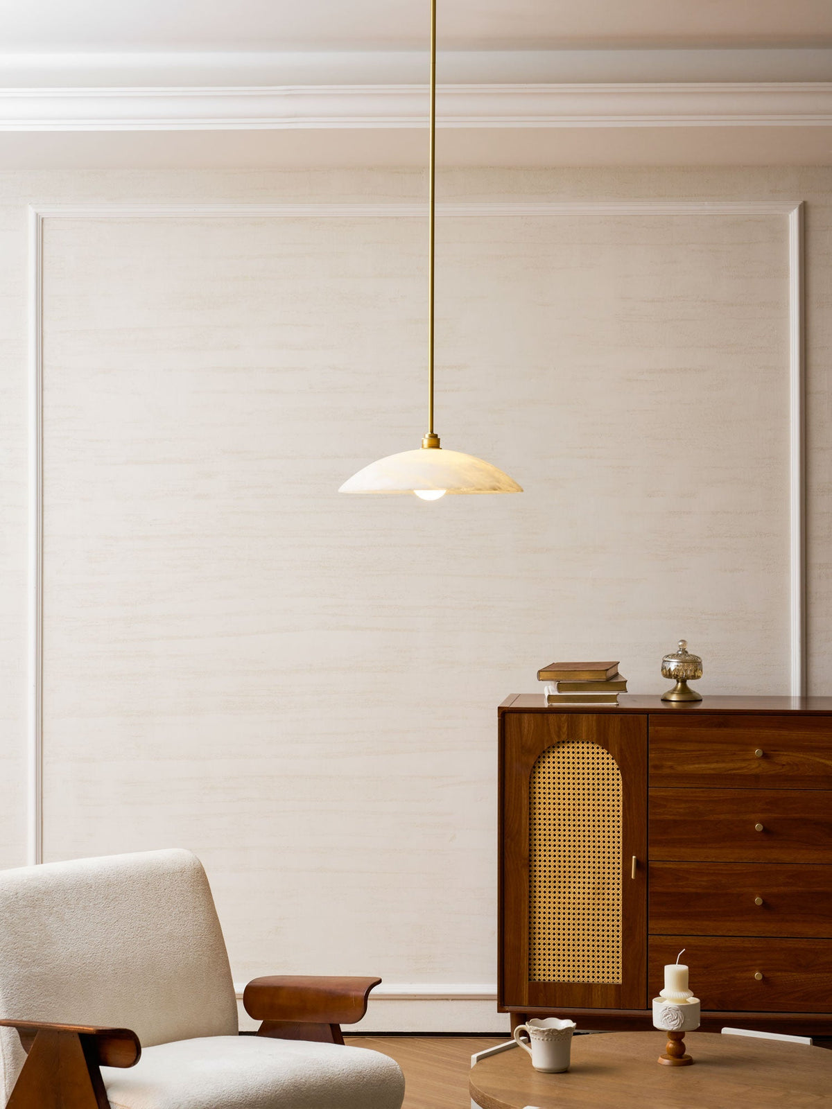 Globe Ceiling Light Fixture White Stone 16-Inch Dome Adjustable Cable Kitchen Island Dining Living Room Suspended Lamp E26 Socket