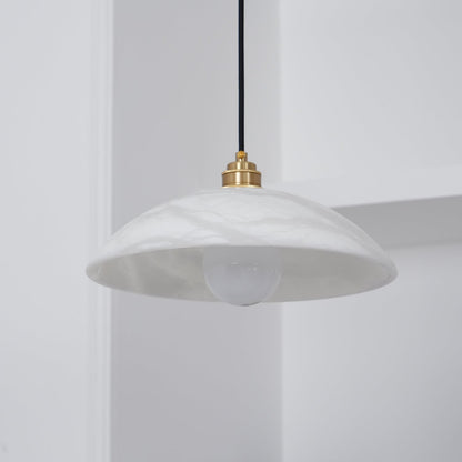 Globe Ceiling Light Fixture White Stone 16-Inch Dome Adjustable Cable Kitchen Island Dining Living Room Suspended Lamp E26 Socket