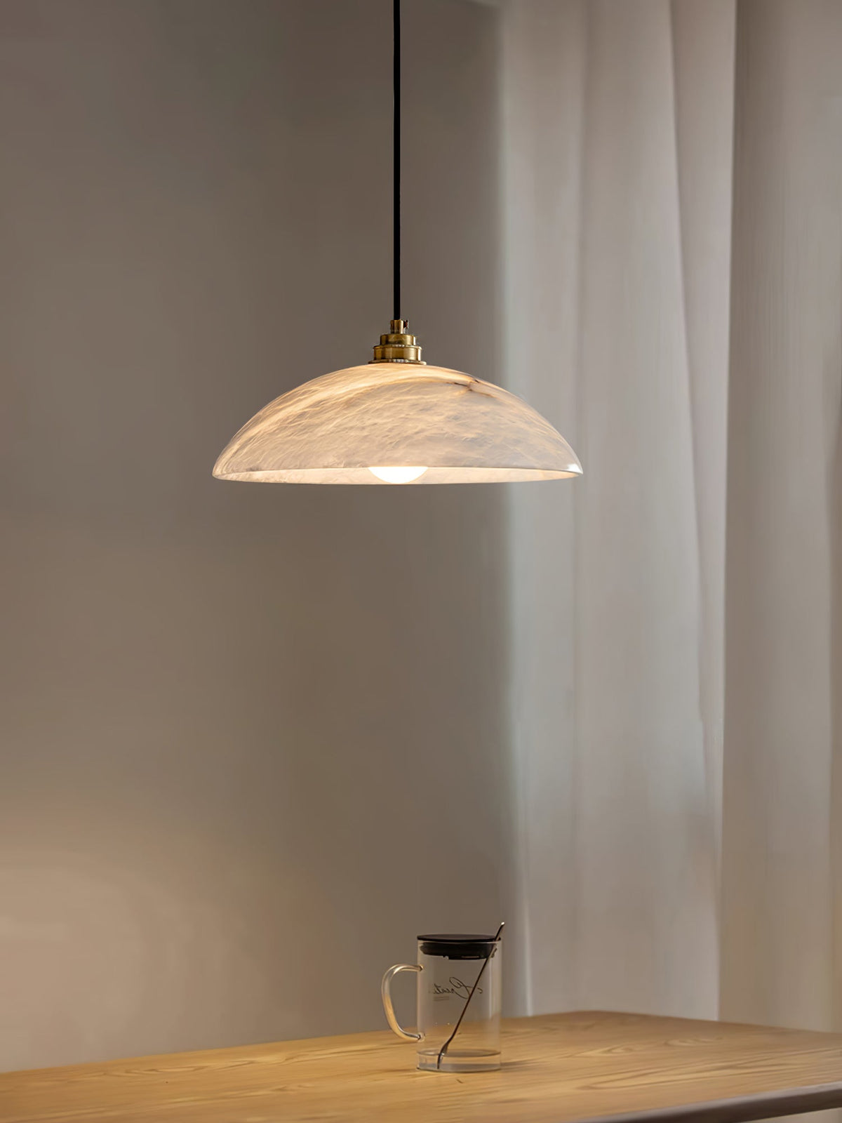Globe Ceiling Light Fixture White Stone 16-Inch Dome Adjustable Cable Kitchen Island Dining Living Room Suspended Lamp E26 Socket