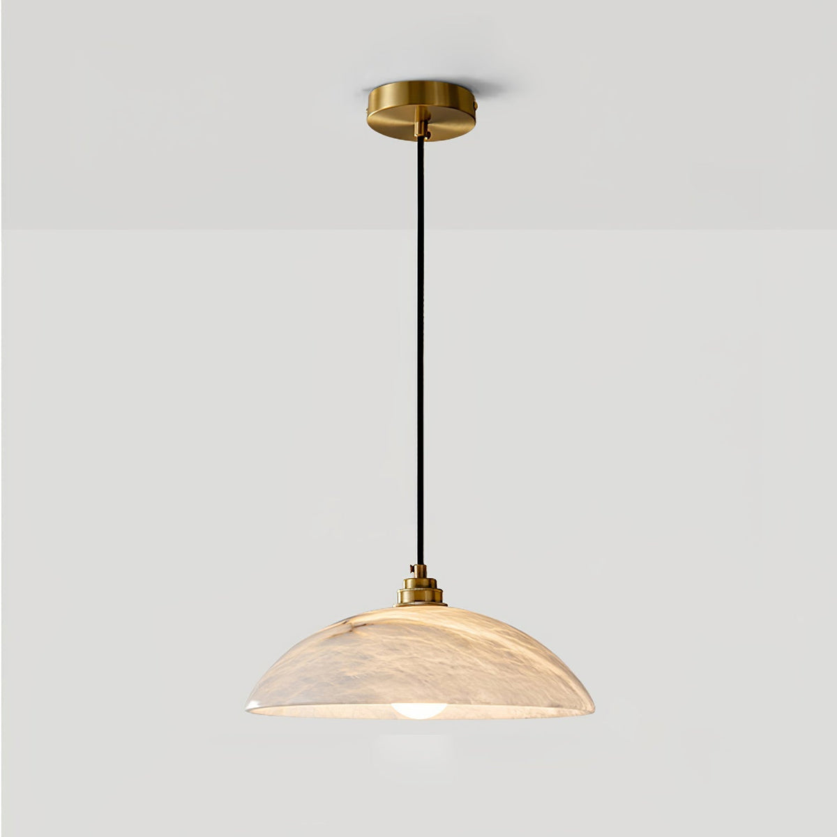 Globe Ceiling Light Fixture White Stone 16-Inch Dome Adjustable Cable Kitchen Island Dining Living Room Suspended Lamp E26 Socket