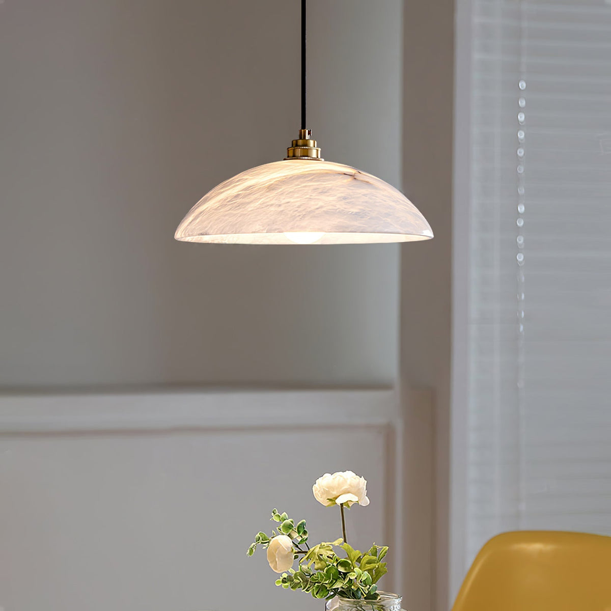 Globe Ceiling Light Fixture White Stone 16-Inch Dome Adjustable Cable Kitchen Island Dining Living Room Suspended Lamp E26 Socket