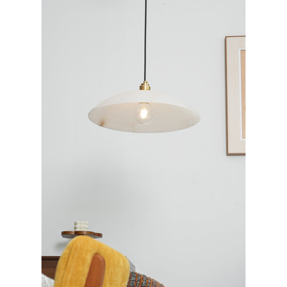 Globe Ceiling Light Fixture White Stone 16-Inch Dome Adjustable Cable Kitchen Island Dining Living Room Suspended Lamp E26 Socket